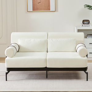 Modern Loveseat <b>Sofa</b> Set 2-Seater with Flexible USB Ports Cylindrical Armrests Corduroy Wood Legs-Apartment & Villa Living Room - Product Image 2