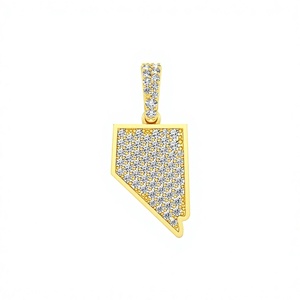 Pendentif tendance hip-hop élégant plaqué or massif 10K, carte de l'État du Nevada personnalisée, diamants naturels, bijoux raffinés, cadeau - Product Image 1
