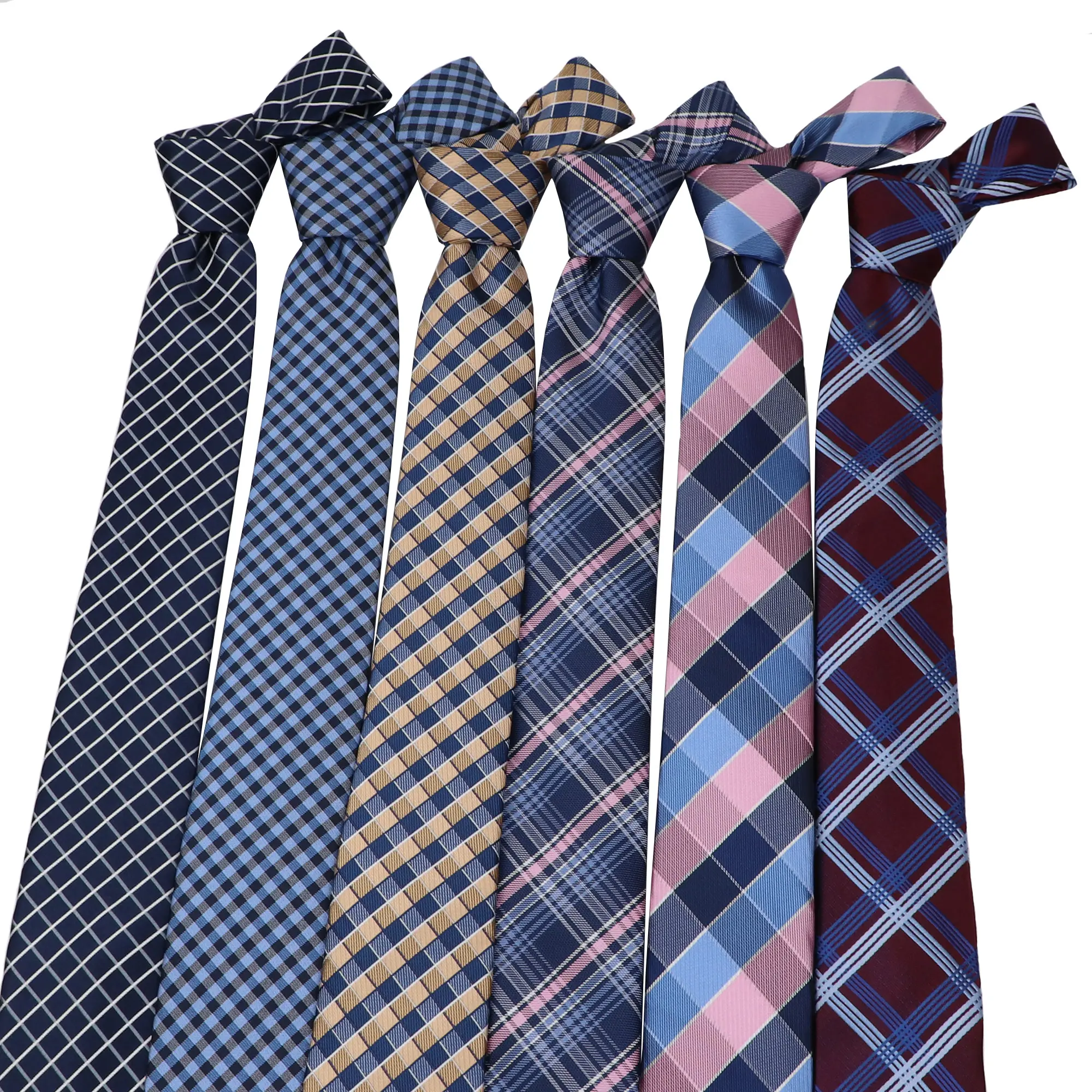 Casual 7cm Plaid Ties For Men Skinny Red Blue Tie Fashion Polyester Strip Necktie Business Slim Shirt Accessories Gift Cravate