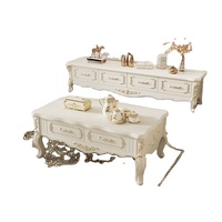 Europäischer Marmor-Couchtisch und TV-Schrank Set, Modernes Schlichtes Design, Massivholzmöbel für Zuhause mit Stauraum, Verwendung im Wohnzimmer