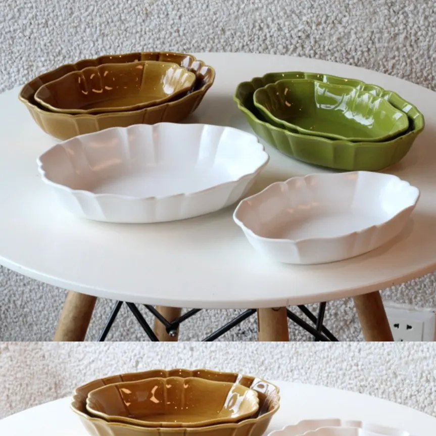 Solhui pratos de cerâmica oval vintage, pratos de salada curry