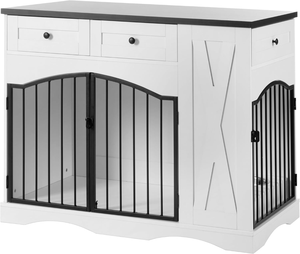 Meubles de caisse pour chien de ferme Caisse pour chien robuste avec 3 tiroirs Chenil pour chien en bois d'intérieur avec table d'extrémité de cage d'alimentation amovible - Product Image 6