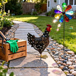 Decoración de Jardín con <span class=keywords><strong>Gallo</strong></span> de Hierro, Diseño Hueco con Puntos, Arte para Patio Exterior, Decoración de Metal Resistente a la Oxidación para Jardín y Césped - Product Image 5