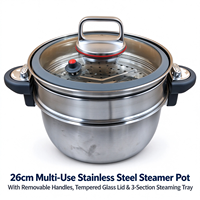 Casserole vapeur antiadhésive en acier inoxydable de 26 cm avec couvercle en verre pour la restauration hôtelière, logo personnalisé OEM, pot de cuisson