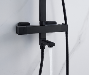 Ensemble de douche thermostatique <span class=keywords><strong>noir</strong></span> 3 fonctions mitigeur inverseur de <span class=keywords><strong>baignoire</strong></span> avec tête de pulvérisation réglable, ensemble de douche thermostatique carré - Product Image 2