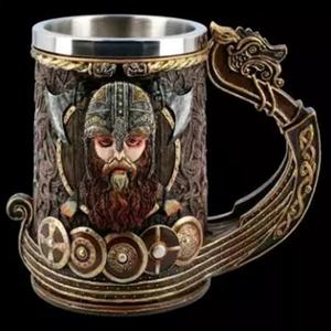 Chope à bière Viking Pirate 600 ml, style médiéval, en résine et acier inoxydable, rétro 3D, type Tankard, tasses à café en résine et acier inoxydable - Product Image 4