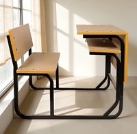 Ensemble de chaises de bureau modernes écologiques à deux places, taille double, avec plateau en bois et structure métallique, pour enfants et adultes