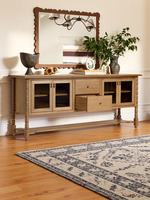 Buffet en bois massif de style américain, antique, avec tiroirs et portes vitrées, pour entrée, salon ou meuble TV