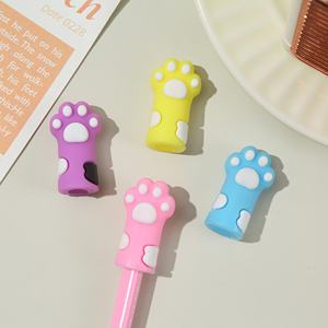 En gros, capuchons de crayon en PVC mignons en forme de chat, décorations de papeterie scolaire en gel souple personnalisées, style animal, capuchons de crayon motif cœur - Product Image 3