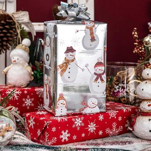Christmas Wrapping Paper Reversible Silver Snowman Design 17 In X 32.8 Ft Gift <b>Wrap</b> For Holiday Craft Use - Product Image 3