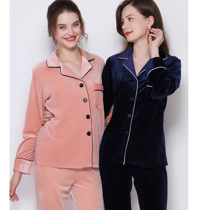 Custom LOGO embroidered warm long sleeve velvet 2 piece plus size pants sets winter pajama women