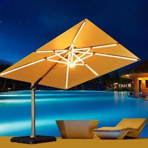 Extra <b>Large</b> 3m Solar LED Beach Advertising Market <b>Umbrella</b> Swimming Pool Travel Use Manual Control Windproof Canopy Iron - Product Image 1
