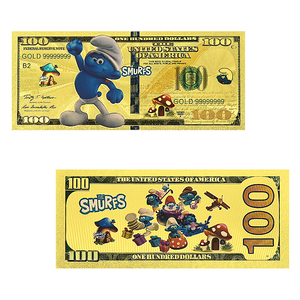 5 billets de banque en feuille d'or Model S_smurff 15x7,1 cm, double face, personnages de dessins animés bleus mignons, jouet cadeau, objets de collection manga - Product Image 3