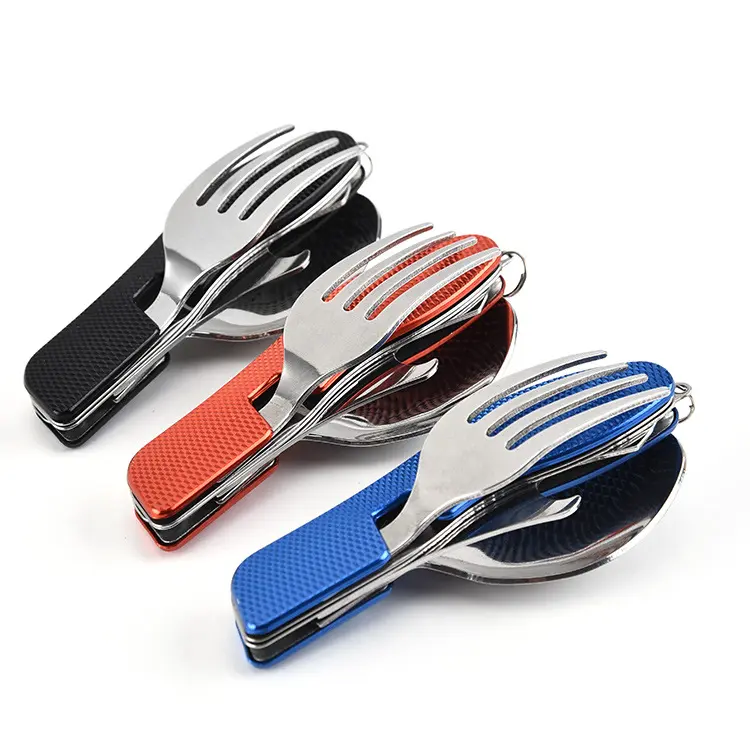 3 in 1 Portable Foldable Stainless Steel Camping Picnic Travel Cutlery Set Spoon Flatware Utensils