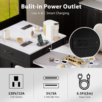 [Stock US] Îlot de cuisine au design moderne de 82,7 pouces avec table à manger extensible, livraison rapide depuis l'entrepôt US, MOQ 1 unité