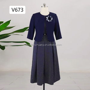 Ensemble de vêtements de cérémonie pour femmes grandes tailles, costume de bureau formel bleu à pois, veste courte boutonnée - Product Image 3