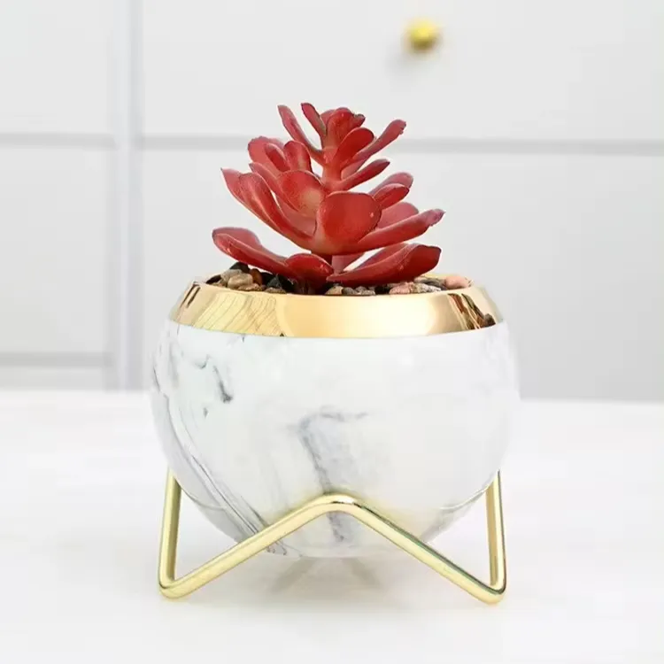 New Nordic style ceramic gold edged round ball succulent iron art small plant pot