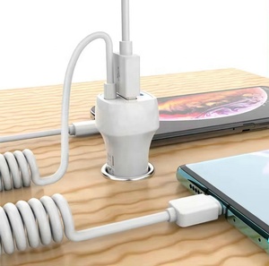 Certificado 3.1A Cargador de coche USB con Cable de carga incorporado Cable de resorte de alambre para iPhone/Puerto Micro/Tipo-C Carga rápida del coche - Product Image 6