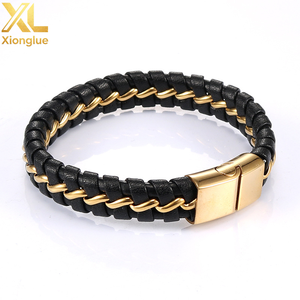 High Quality Mens Bangle 316L Stainless Steel Wire Gold Magnetic Clasp <b>Leather</b> <b>Bracelets</b> - Product Image 2