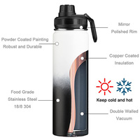 Bouteille d'eau portable en acier inoxydable, gourde de course à pied pour l'extérieur, avec poignée, double paroi, isotherme sous vide