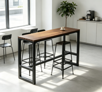 Table console industrielle à hauteur de bar, structure en métal noir, plateau en bois à lattes, pour cave à vin, patio, café, restaurant, maison, balcon