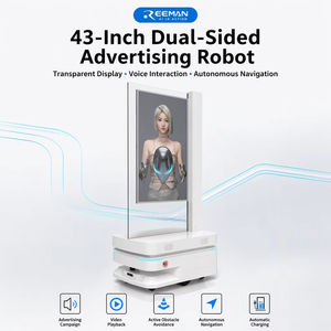 หุ่นยนต์โฆษณาอัจฉริยะในอาคาร Reeman พร้อมระบบเสียง AI หน้าจอสัมผัส LCD ตัวเครื่องโลหะสีขาว สำหรับร้านค้าปลีกเชิงพาณิชย์ ห้องจัดแสดงนิทรรศการ - Product Image 1