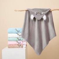 Ensemble de serviettes de bain à capuche pour bébé nouveau-né, rose, en polaire corail, couleur unie, imprimé, séchage rapide, antimicrobien, pour la salle de bain
