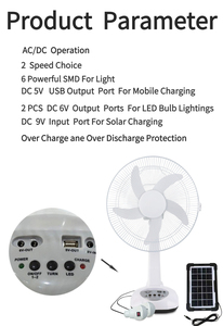 Ventilateur de table domestique à 5 lames AC DC Rechargeable LED solaire avec port d'ampoule de charge de téléphone USB 5V pour Camping Ventilador Portatil - Product Image 2