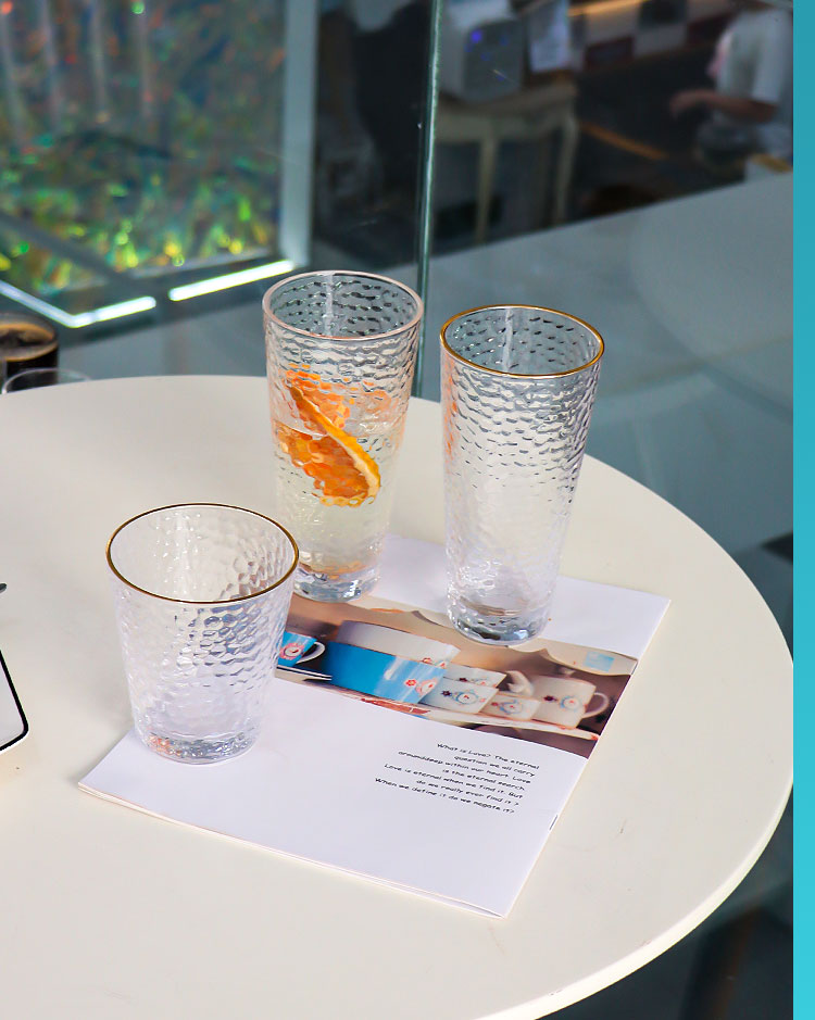 Multi size creative high capacity crystal drinking glasses Whiskey glass cups hammer pattern glass water glasses with gold rim