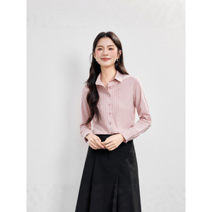 Women's Professional Cotton Long Sleeve Shirt Solid Color Folded Design Office Wear Elegant Commuting Top - Product Image 4