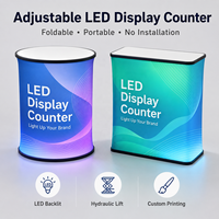 Comptoir d'exposition portable réglable avec écran rétroéclairé LED, pliable, pour événements, commerce de détail, centres commerciaux et salons professionnels