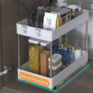 Kệ Đựng Đồ Phòng Tắm 2 Tầng Có Móc Kệ Ray Trượt Giá Để Tủ Bếp Bánh Xe Kéo Ra Giá Xếp Đồ Dưới Bồn Rửa - Product Image 5