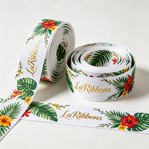Cinta de Grosgrain con Estampado Personalizado de Plantas Tropicales, Aves y Jirafas, Rollo de Poliéster para Envolver Regalos de Verano, Venta al Por Mayor - Product Image 1