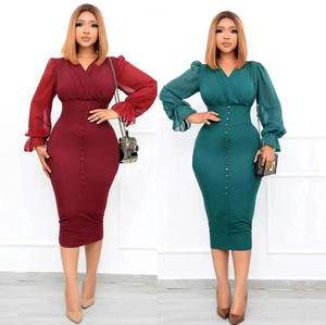 Abito a Maniche Lunghe Primavera Autunno Abiti Africani <span class=keywords><strong>per</strong></span> Donne <span class=keywords><strong>Sexy</strong></span> Scollo a V Trasparente Abito Aderente da Ufficio Festa <span class=keywords><strong>Abbigliamento</strong></span> Africano - Product Image 3