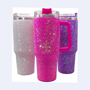 Vaso de 40 oz con Asa, Vaso con Brillantina y Diamantes de Imitación, Botella de Agua de Acero Inoxidable, Vaso con Incrustaciones de Diamantes, Regalo para Mujer - Product Image 6