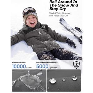 FOXA Boy's Waterproof <b>Ski</b> Jacket Fleece Lined Windproof With Hood For Snowboarding Outdoor Wear - Product Image 3