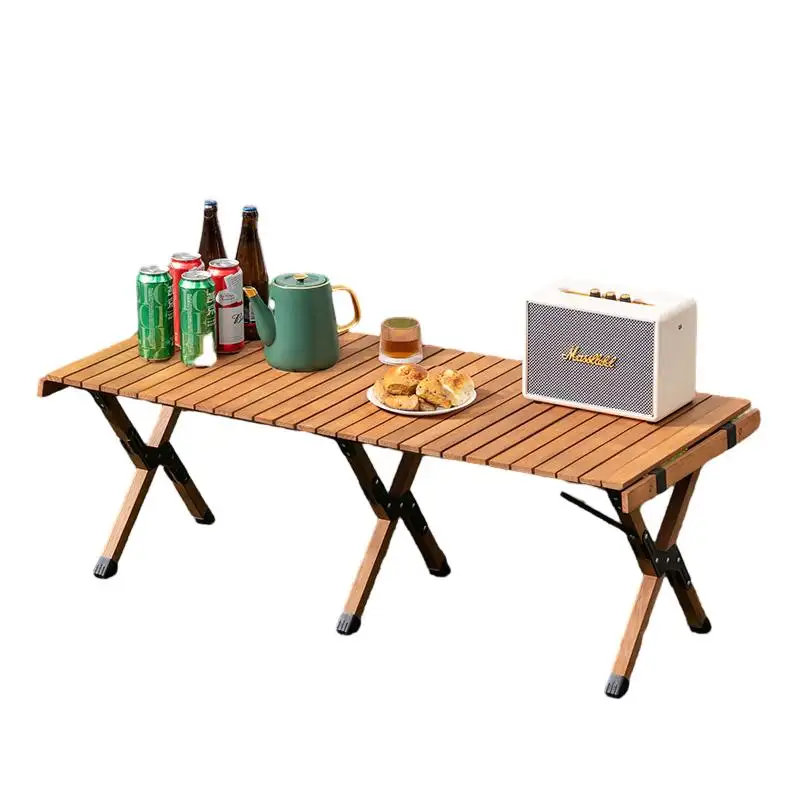 La más nueva mesa plegable portátil al por mayor al aire libre huevo Roll Top Up Picnic mesa de camping plegable de aluminio