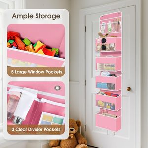 6 Tier Over The Door Organizer Hanging <b>Storage</b> With Clear Window Pink <b>For</b> Bathroom Bedroom <b>Kitchen</b> Nursery - Product Image 4