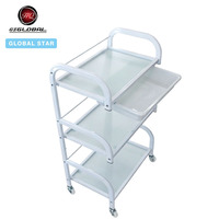 Carrito de Belleza Minimalista de Tres Niveles con Ruedas, Estante de Vidrio, Tamaño Pequeño, Organizador para Salones de Belleza y Cuidado Personal