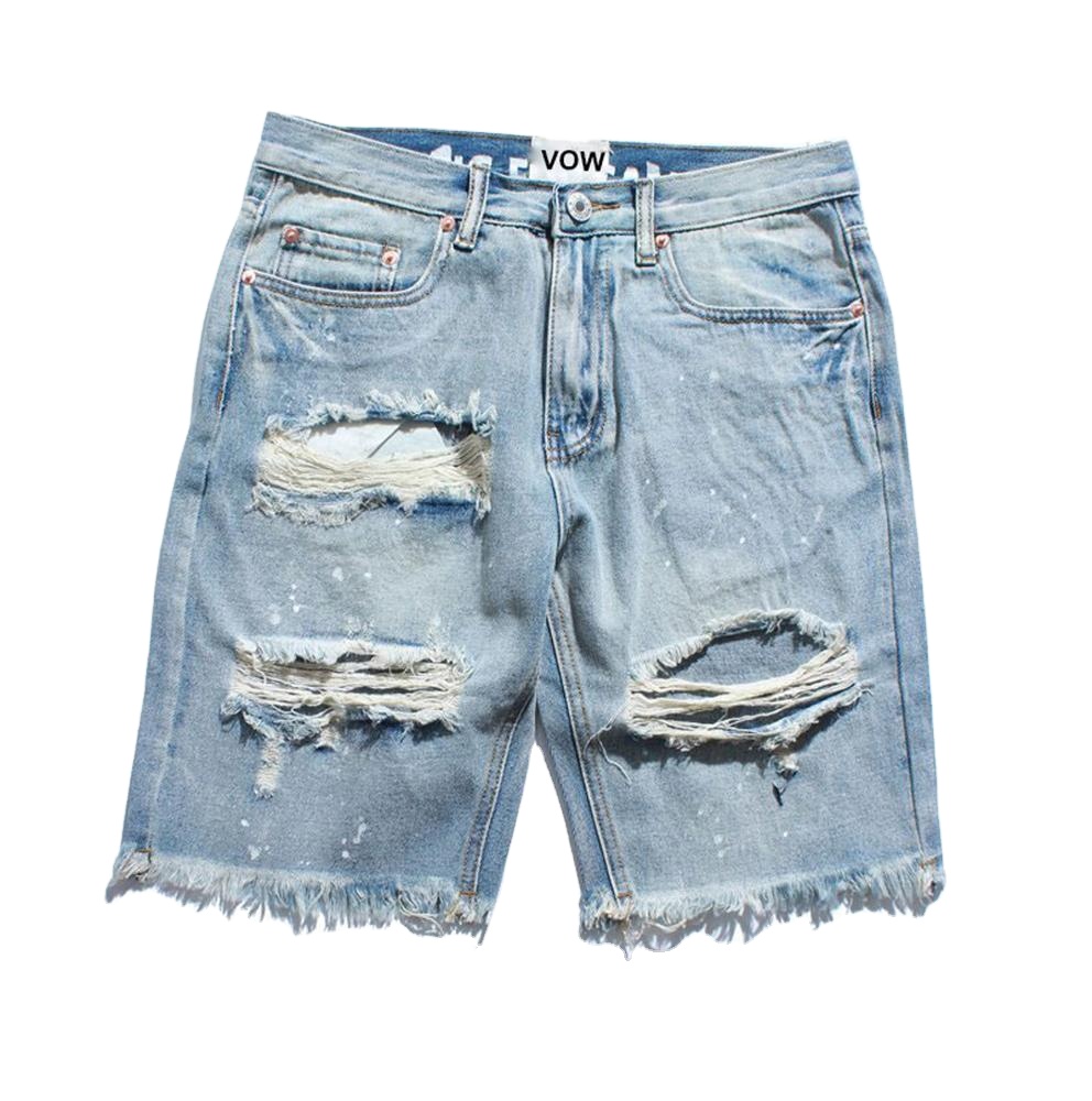 New Arrival Ripped Destroyed Distressed Denim Shorts Mens Hole Denim Shorts Blue Male Hip Hop Fashion Casual Jeans Short