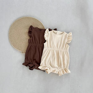 INS Style été bébé <span class=keywords><strong>combinaison</strong></span> <span class=keywords><strong>classe</strong></span> A pur coton Onesie avec manches flottantes et respirant pleine longueur barboteuse col tricoté - Product Image 3