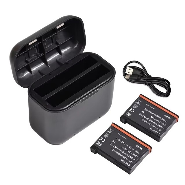 Dual Slot Battery Charger Storage Case for Insta360 X3 Camera USB-C Fast Charging Box & Cable Portable Protective Battery Holder