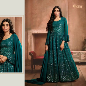 Vestido de tela Gorgette de trabajo de bordado pesado con secuencia pesada y trabajo de bordado para damas Ropa de fiesta Estilo Anarkali - Product Image 1