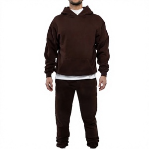 Men Gray Hooded Sweatshirt and Sweatpants Tracksuit Full Sleeve Solid Color Casual Wear 100% Cotton Midweight Autumn <b>Outfit</b> - Product Image 3