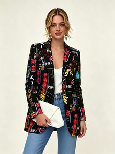 SWEET BABE Blazer Femme Tendance Imprimé Graffiti, Bouton Unique, Col en V, Respirant, Minimaliste, Manteau Décontracté, Chic pour le Bureau et la Ville - Product Image 5