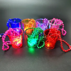 Haiwin Party Suppliers Plastic Light Up Flashing Shot Glasses on Bead Necklace for Birthday Christmas Party