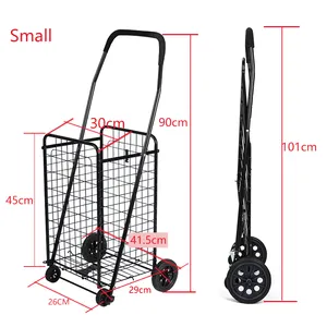 Foldable Market Cart Cheap Collapsible Wheeled Compact Portable Luggage Cars Metal Foldable Supermarket Hand Cart Folding Shopping Trolleys