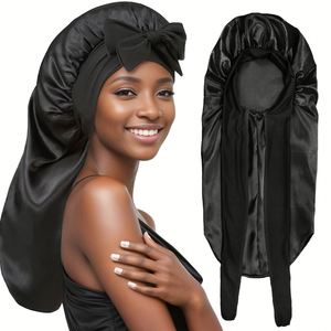 Bonnet en Soie Extra Large avec Long Ruban à Nouer, Bonnet de Nuit Ajustable en Satin pour Tresses, Soin des Cheveux, Vente en Gros Personnalisée - Product Image 3