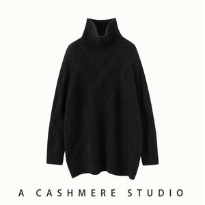 سويتر جديد من الكشمير بياقة مدورة للنساء سميك ودافئ منغوليا من الأعلى بلون واحد برقبة عالية سويتر كابل للسيدات - Product Image 4