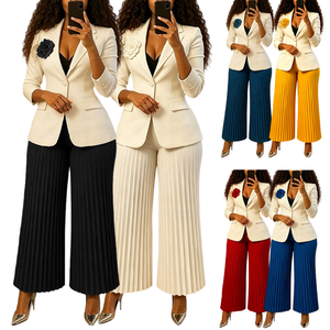 D3386 Trendige Winter-Outfits für Damen Anzugjacke und Plissierte Weite Hose <span class=keywords><strong>Set</strong></span> Zweiteiliges <span class=keywords><strong>Blazer</strong></span>-<span class=keywords><strong>Set</strong></span> Damenanzüge Bürokleidung - Product Image 1